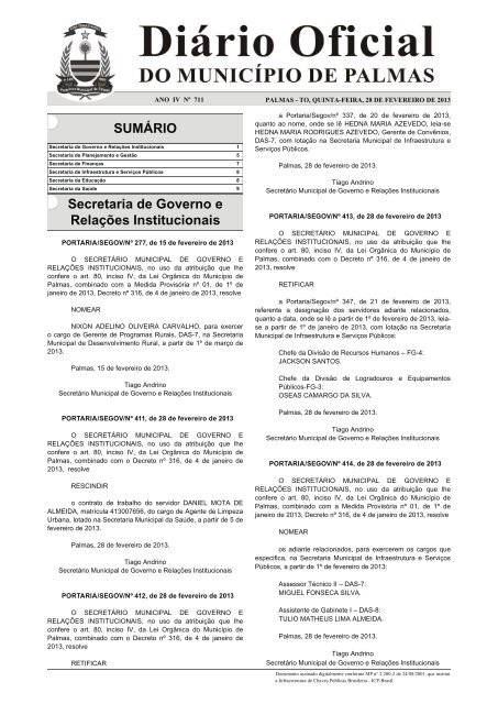 SUMÁRIO Secretaria de Governo e Relações Institucionais