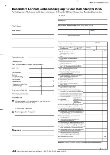 LSt 6 - Besondere Lohnsteuerbescheinigung 2005