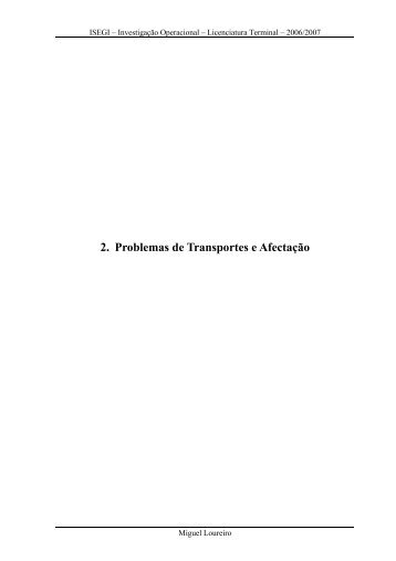 2. Problemas de Transportes e Afectação