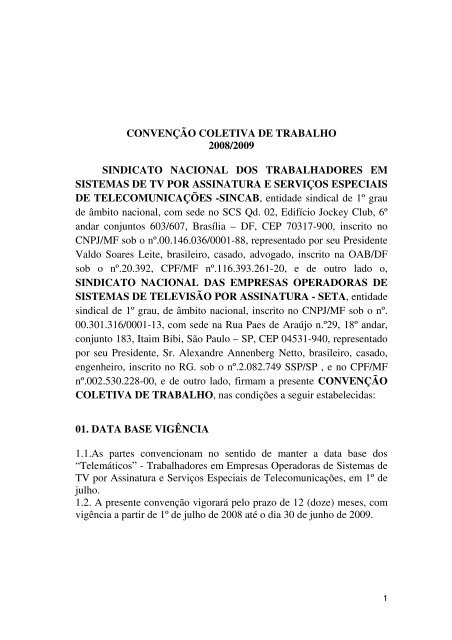 convenção coletiva de trabalho 2008/2009 sindicato ... - SETA