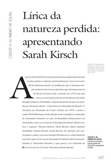 Lírica da natureza perdida: apresentando Sarah Kirsch - USP