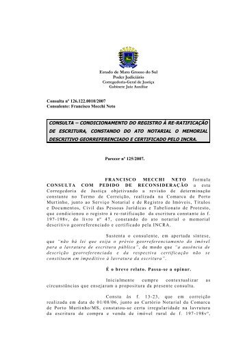 consulta – condicionamento do registro à re-ratificação de escritura ...