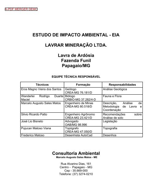 RELATÓRIO DE IMPACTO AMBIENTAL - RIMA - SIAM