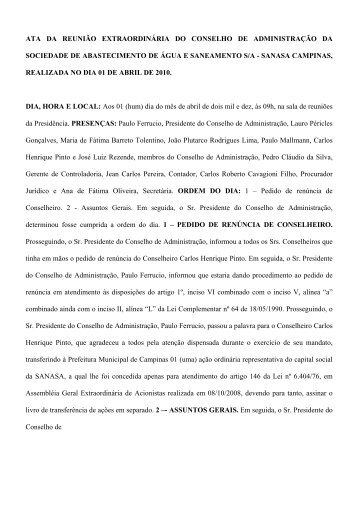 ATA DA REUNIÃO EXTRAORDINÁRIA DO CONSELHO ... - Sanasa