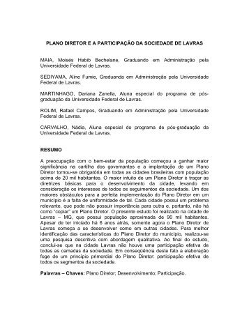 Plano diretor e a participação da sociedade de Lavras - Unifenas