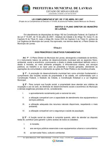 Lei Complementar nº 097/2007 - Prefeitura Municipal de Lavras