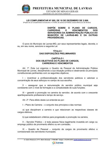 Lei Complementar nº 095/2006 - Prefeitura Municipal de Lavras