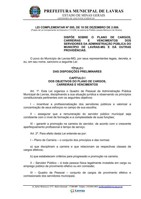 Lei Complementar nº 095/2006 - Prefeitura Municipal de Lavras