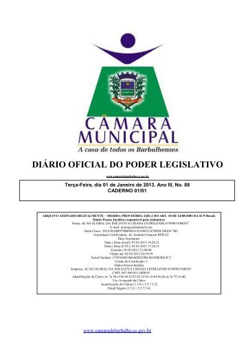 diário oficial do poder legislativo - Câmara Municipal de Barbalha - ce