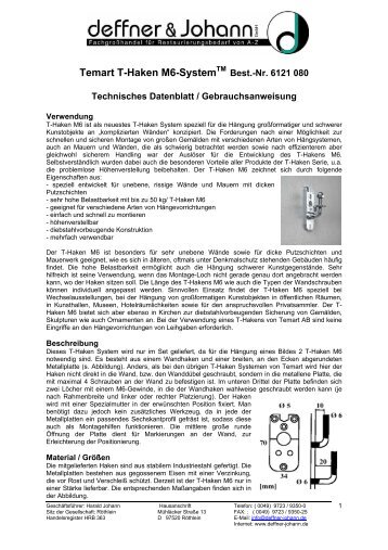 Temart T-Haken M6-SystemTM - Deffner & Johann