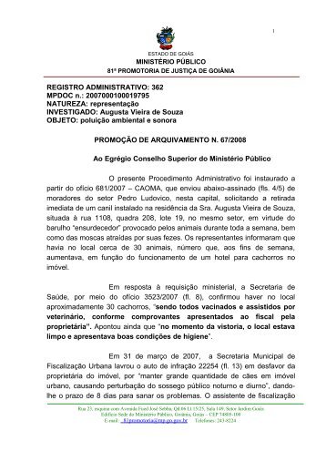 Promoção de arquivamento de procedimento que tratava de