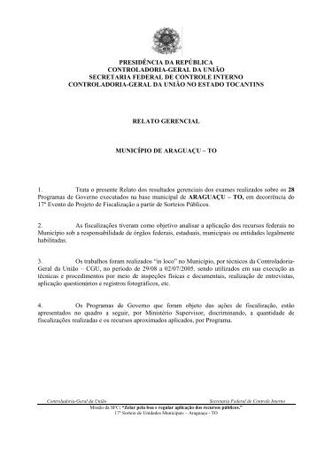 relatório de fiscalização nº 596 município de araguaçu