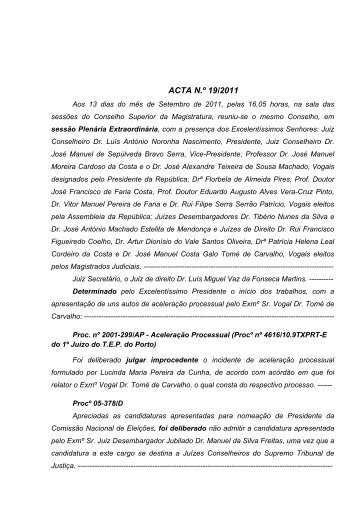 ACTA N.º 19/2011 - ao Conselho Superior da Magistratura