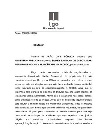 Decisão Interlocutória - ACP - loteamento clandestino.