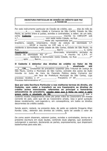 modelo instrumento particular de cessao de credito de precatorios