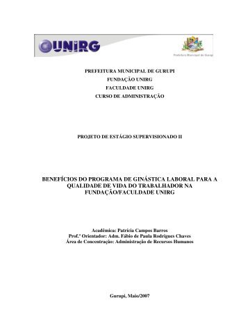 benefícios do programa de ginástica laboral para a ... - Unirg.edu.br