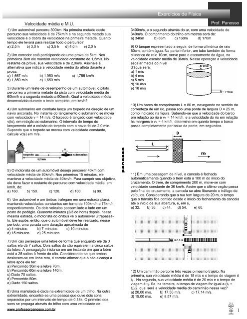 8 Lista de Fisica Velocidade Media