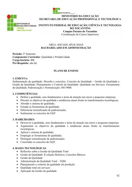 Plano de Curso - IFTO