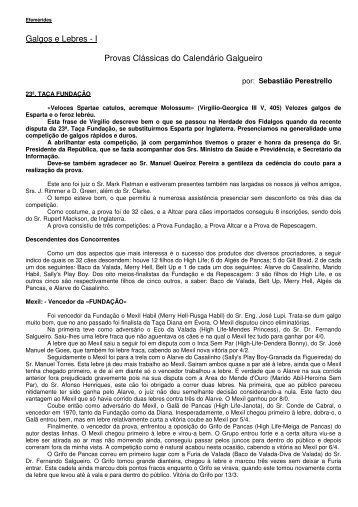 Galgos e Lebres - I Provas Clássicas do Calendário Galgueiro