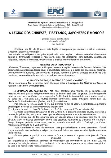 a legião dos chineses, tibetanos, japoneses e ... - Umbanda EAD