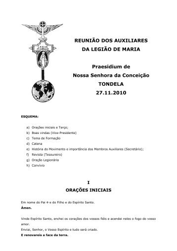 REUNIÃO DOS AUXILIARES DA LEGIÃO DE MARIA Praesidium de ...