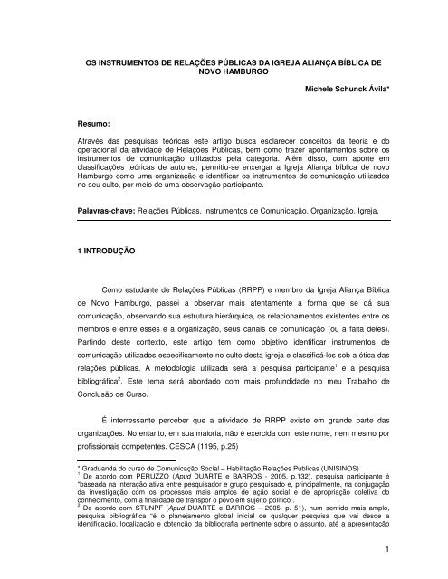 OS INSTRUMENTOS DE RELAÇÕES PÚBLICAS DA IGREJA ...