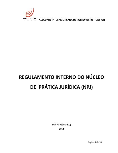 Regulamento Interno do NPJ UNIRON