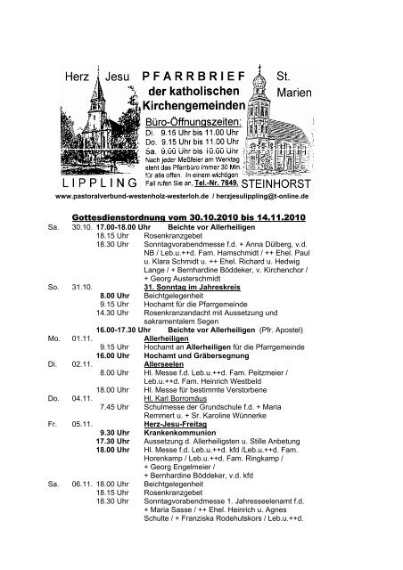 Gottesdienstordnung vom 30.10.2010 bis 14.11.2010 - Steinhorst