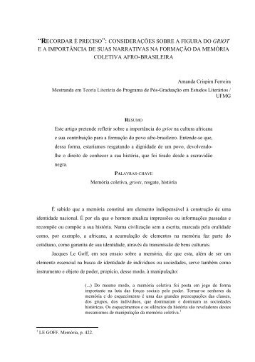 “recordar é preciso”: considerações sobre a figura ... - FALE - UFMG