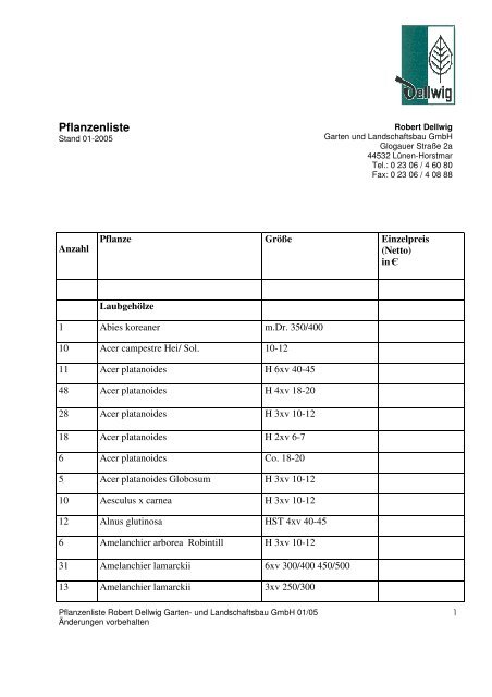 Pflanzenliste