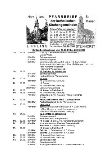 Gottesdienstordnung vom 13.06.09 bis 28.06.2009 - Steinhorst