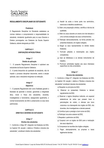 regulamento disciplinar do estudante - Escola Superior Gallaecia