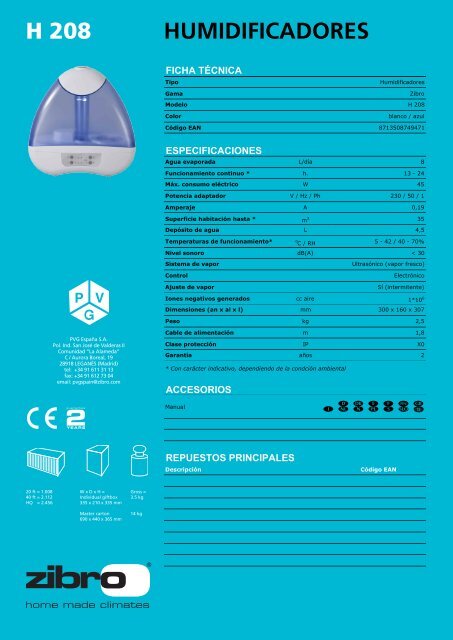 H 208 HUMIDIFICADORES - Manual