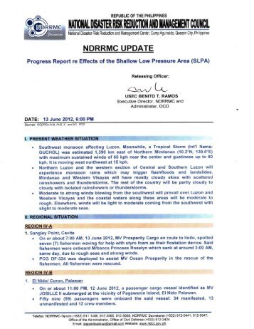 NDRRMC UPDATE on Progress Report re Effects of SLPA as of 13 ...