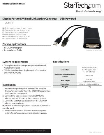 Instruction Manual DisplayPort to DVI Dual Link ... - StarTech.com