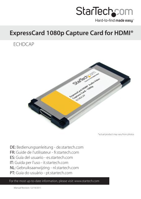 StarTech HDMI to ExpressCard HD Video Capture ... - CCL Computers