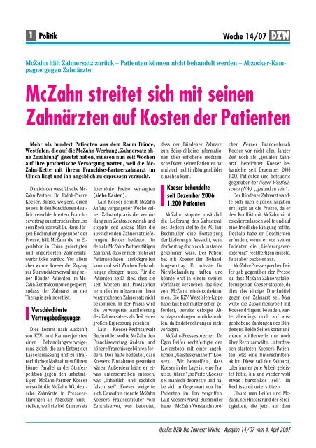 McZahn streitet sich auf Kosten der Patienten - Dental-Labor Hans ...