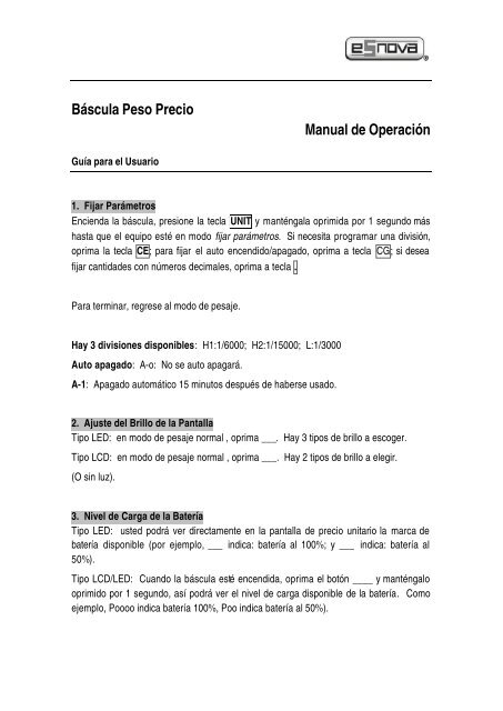 Báscula Peso Precio Manual de Operación - Esnova