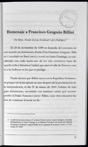 Homenaje a Francisco Gregorio Billini - Clío - Organo de la ...