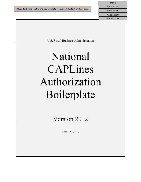 National CAPLines Authorization Boilerplate - SBA