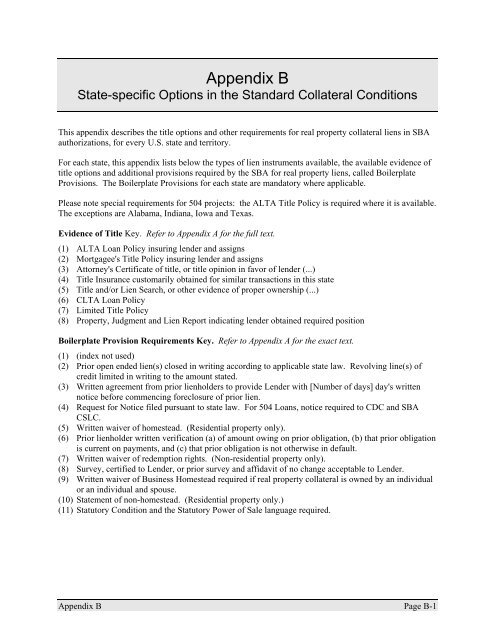 National CAPLines Authorization Boilerplate - SBA