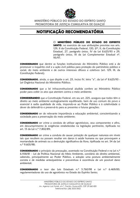PJC Guaçuí - Notificação Recomendatória