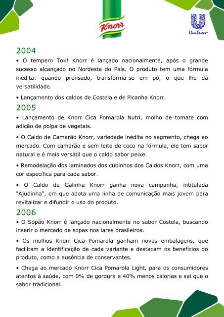 História completa de Knorr (PDF) - Unilever