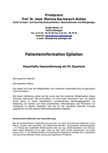 Patienteninformation Epilation - Derma-Hattingen