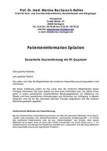 Patientenaufklärung und Kostenvoranschlag ... - Derma-Hattingen