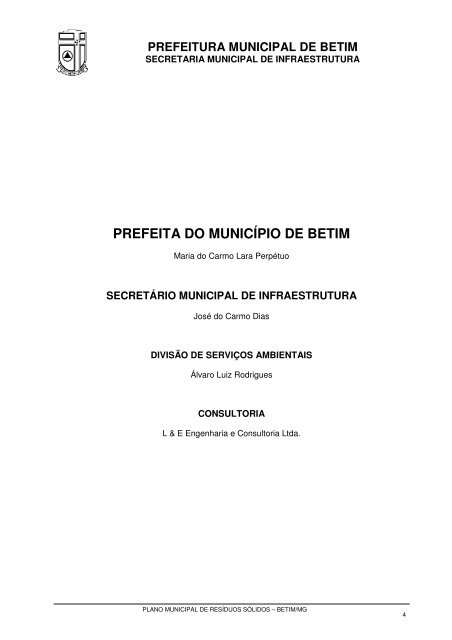 Plano Municipal de Resíduos Sólidos - Prefeitura Municipal de Betim