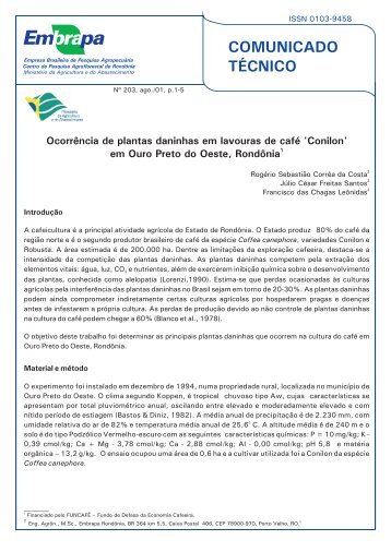 COMUNICADO TÉCNICO - Embrapa Rondônia