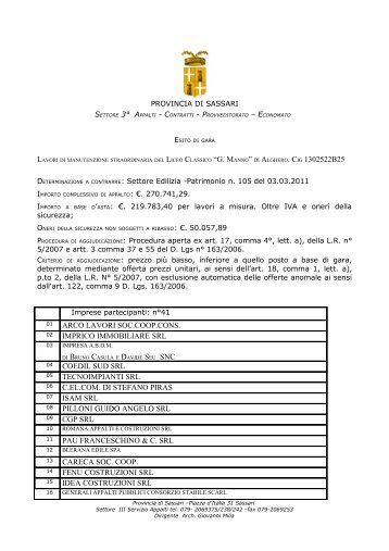 Esito di gara [file.pdf] - Regione Autonoma della Sardegna