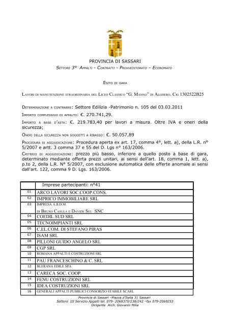 Esito di gara [file.pdf] - Regione Autonoma della Sardegna