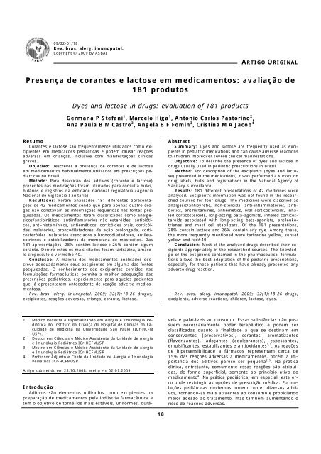 Presença de corantes e lactose em medicamentos - Associação ...